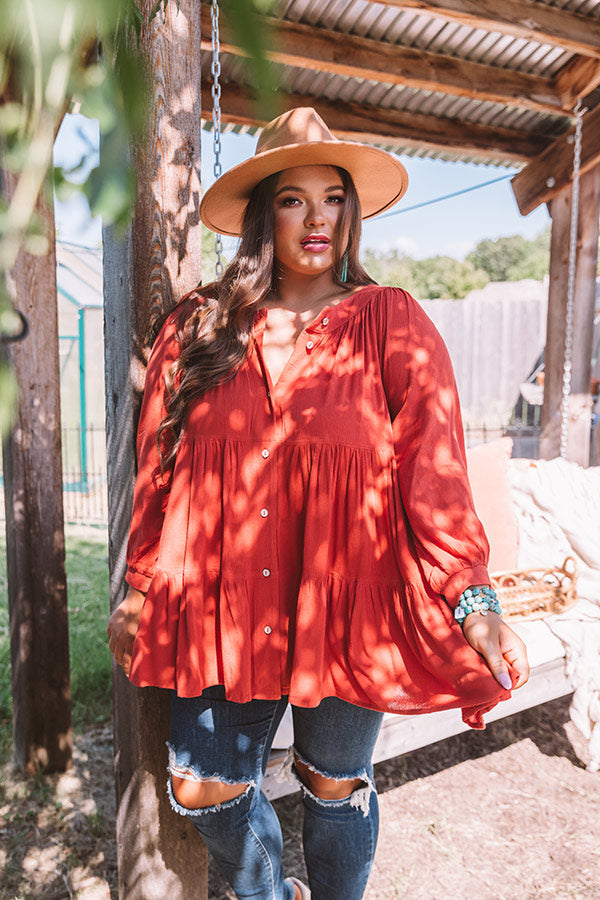 Sweeter Than Pie Babydoll Top In Rust Curves Image - 1