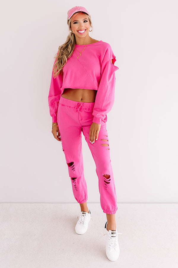 A Little Chilly Crop Sweatshirt In Pink Image - 5