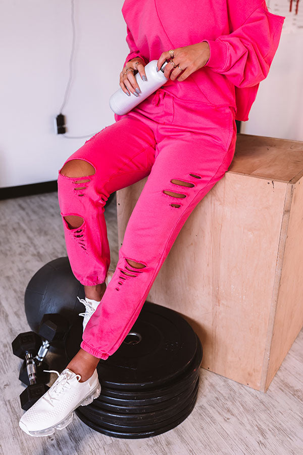 A Little Chilly Distressed Joggers In Pink Image - 2