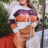 Cozy Sunday Charm Color Block Sweater In Maroon Curves Image - 1