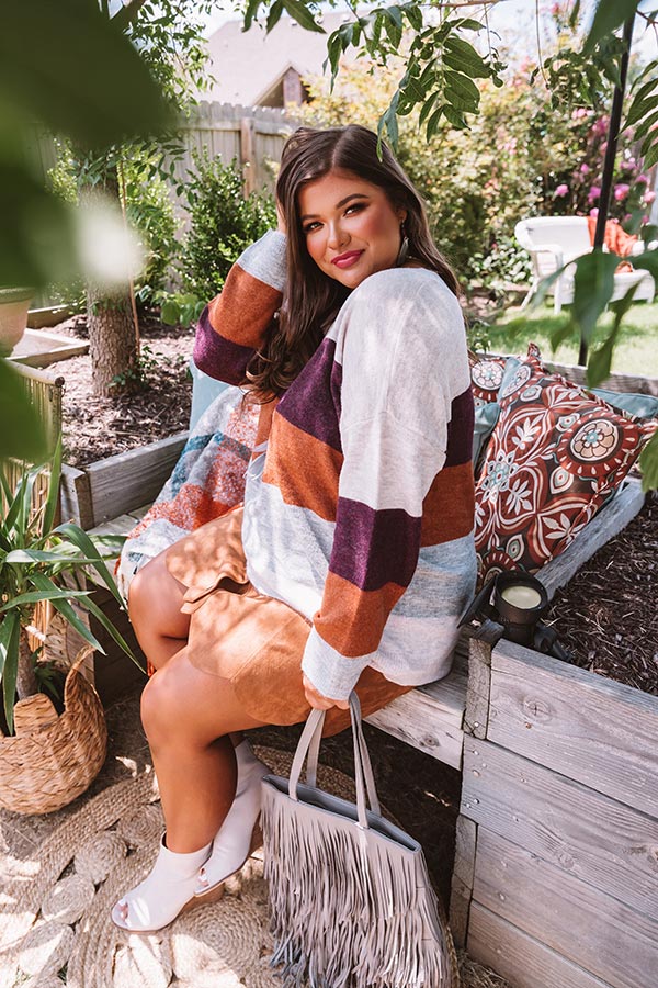 Cozy Sunday Charm Color Block Sweater In Maroon Curves Image - 1