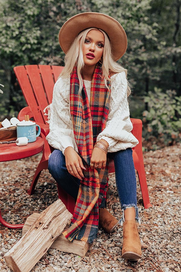 Lattes And Leaves Plaid Scarf Image - 1