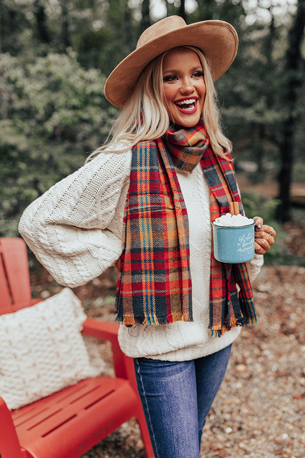 Lattes And Leaves Plaid Scarf Image - 2