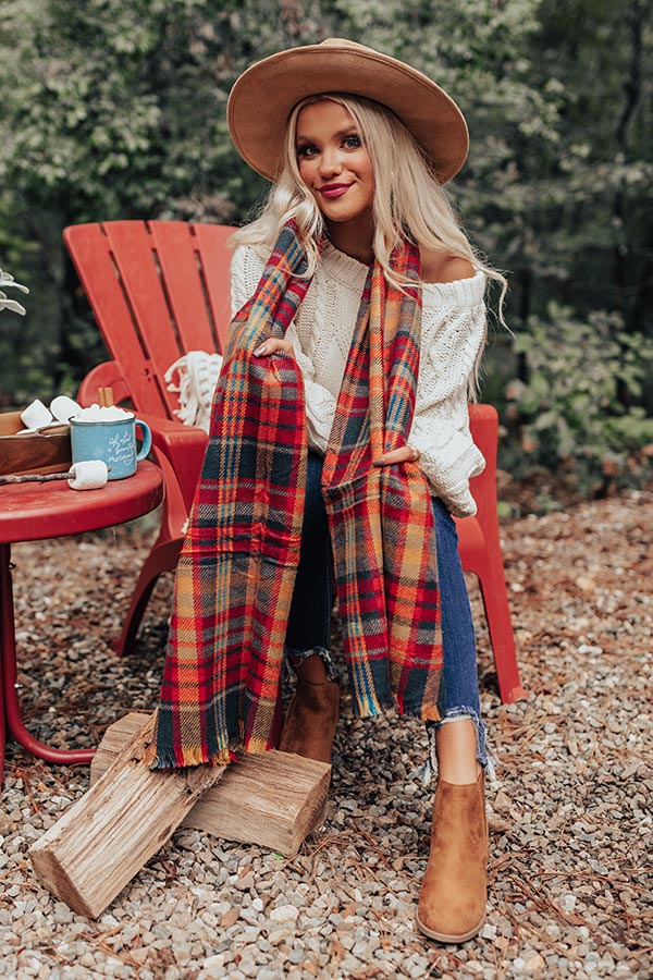 Lattes And Leaves Plaid Scarf Image - 3