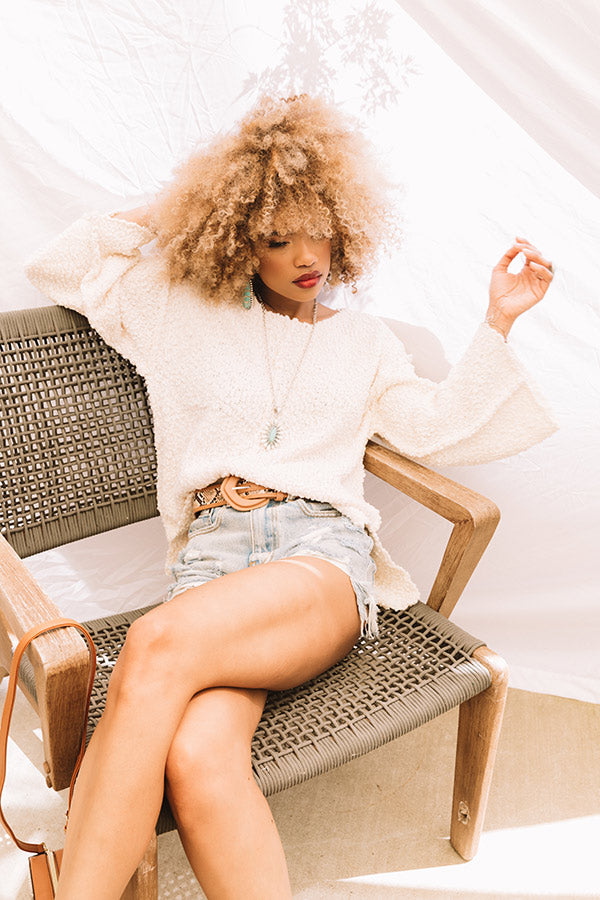 Laying Low In Colorado Popcorn Knit Sweater In Cream