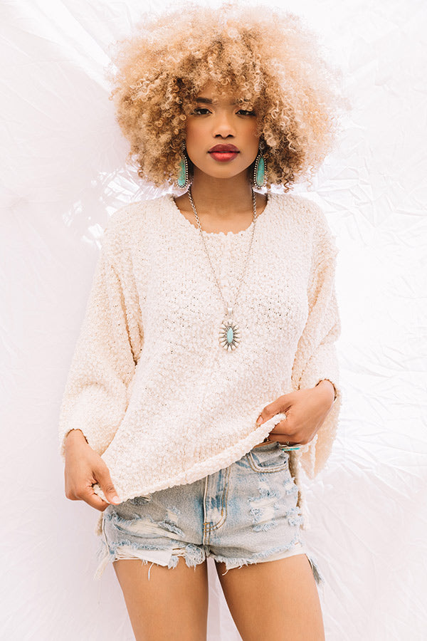 Laying Low In Colorado Popcorn Knit Sweater In Cream Image - 5