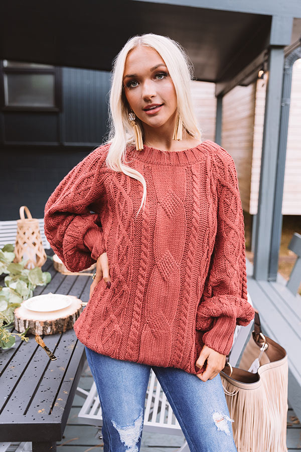 Pumpkin Spice Cable Knit Sweater In Aurora Red