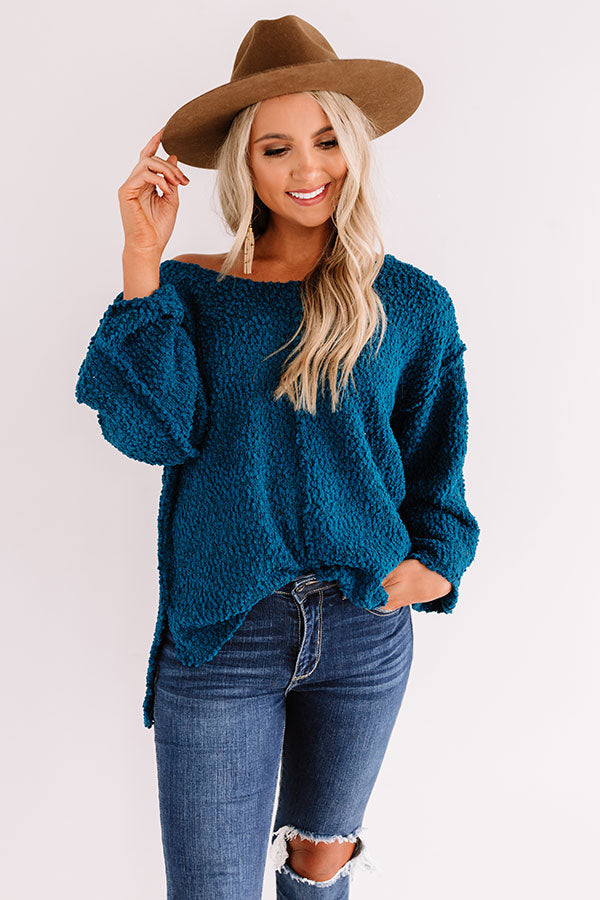 Laying Low In Colorado Popcorn Knit Sweater In Teal Image - 1