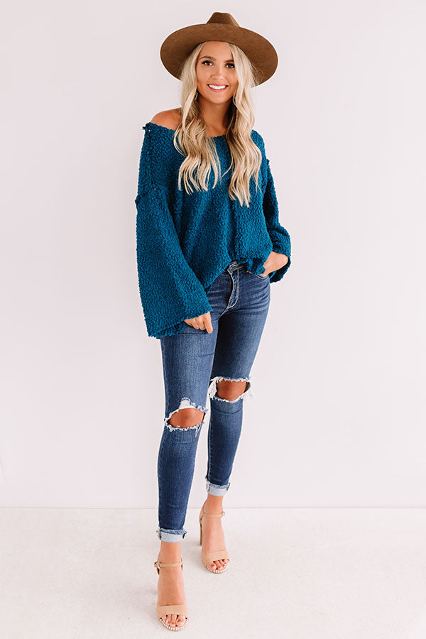 Laying Low In Colorado Popcorn Knit Sweater In Teal Image - 1