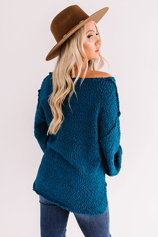 Laying Low In Colorado Popcorn Knit Sweater In Teal Image - 1