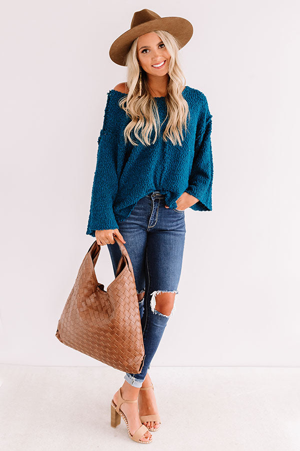 Laying Low In Colorado Popcorn Knit Sweater In Teal Image - 1