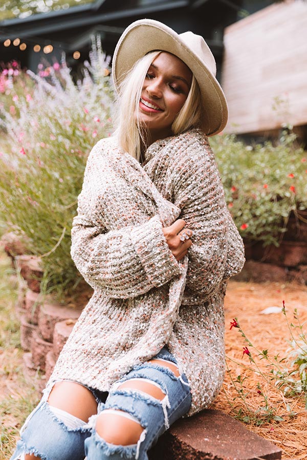 Pumpkin Patch Cozy Knit Cardigan In Warm Taupe