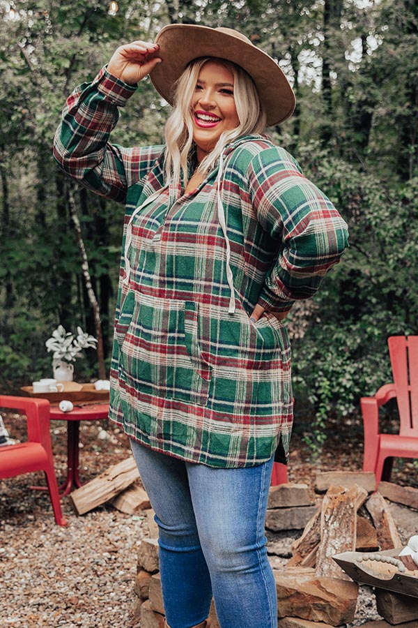 Rocky Mountain Bliss Flannel Sweater In Hunter Green Curves Image - 2