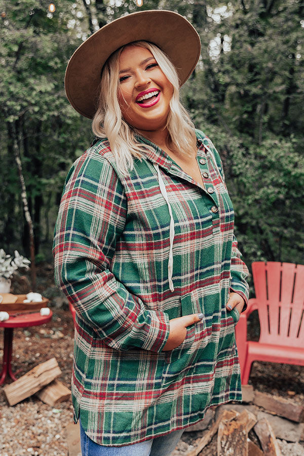 Rocky Mountain Bliss Flannel Sweater In Hunter Green Curves Image - 1