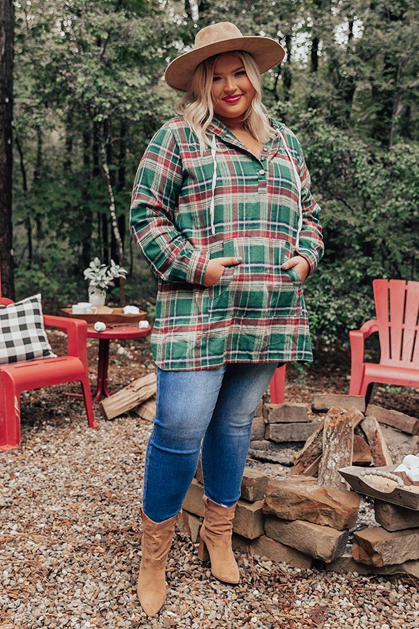 Rocky Mountain Bliss Flannel Sweater In Hunter Green Curves Image - 3