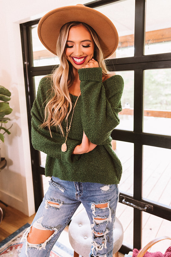 Headed To Aspen Knit Sweater In Hunter Green • Impressions Online Boutique