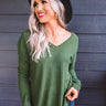Falls Frills Waffle Knit Top In Hunter Green Image - 1