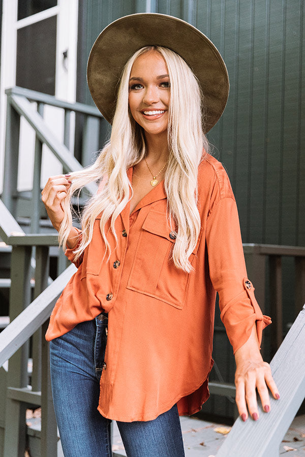 Upstate Journey Button Up Top In Rust