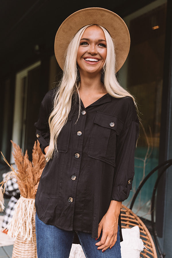Upstate Journey Button Up Top In Black