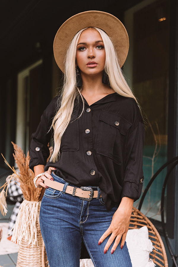Upstate Journey Button Up Top In Black Image - 4