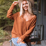 Haystack Waffle Knit Top In Dark Camel Image - 1