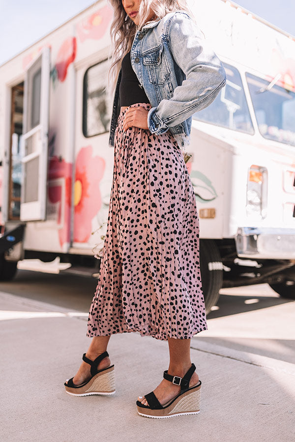 Raise A Glass Leopard Pleated Skirt In Blush Image - 3