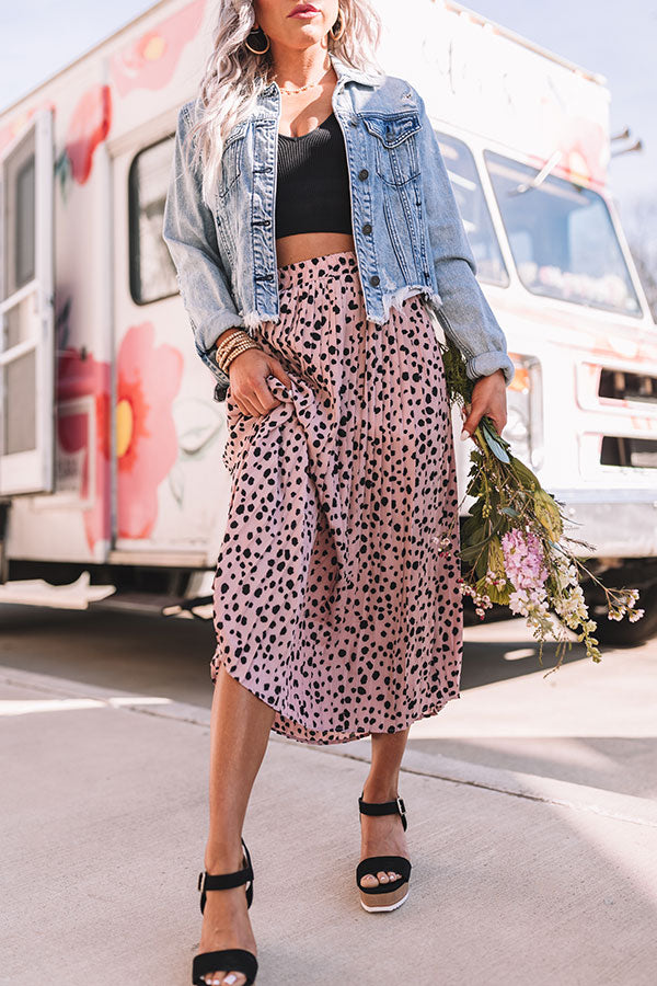 Raise A Glass Leopard Pleated Skirt In Blush Image - 1