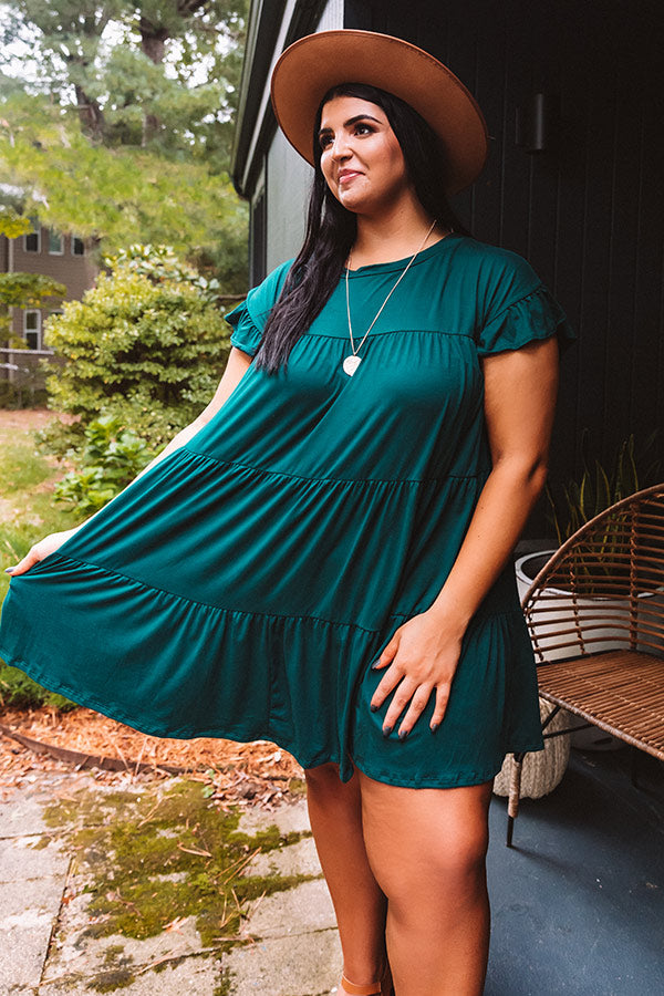 Ready To Party Babydoll Dress In Hunter Green Curves