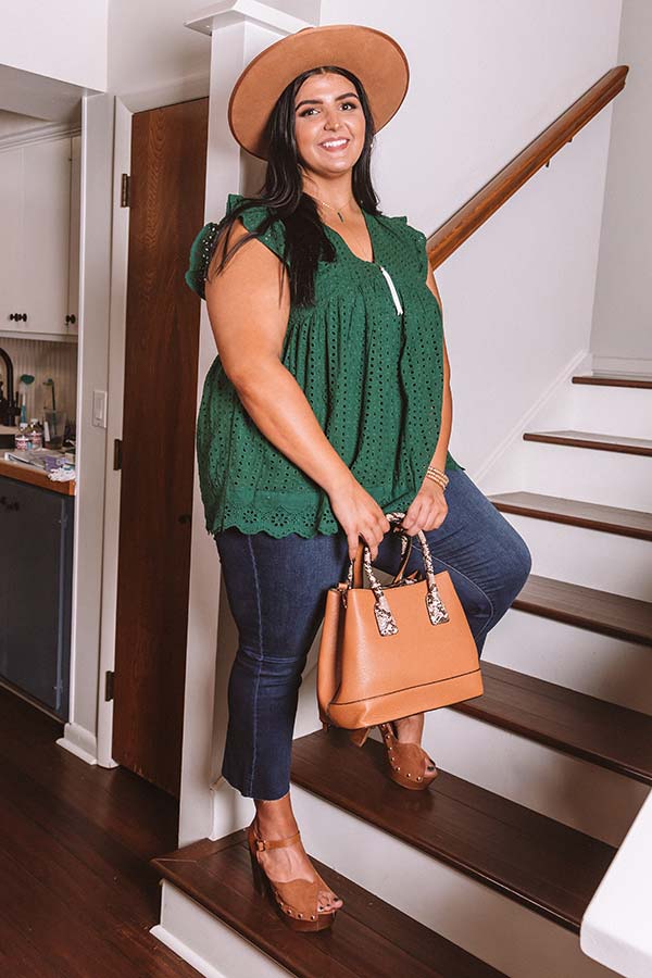 Sugar Pie Babydoll Eyelet Top In Hunter Green Curves Image - 5