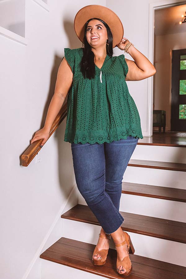 Sugar Pie Babydoll Eyelet Top In Hunter Green Curves Image - 3