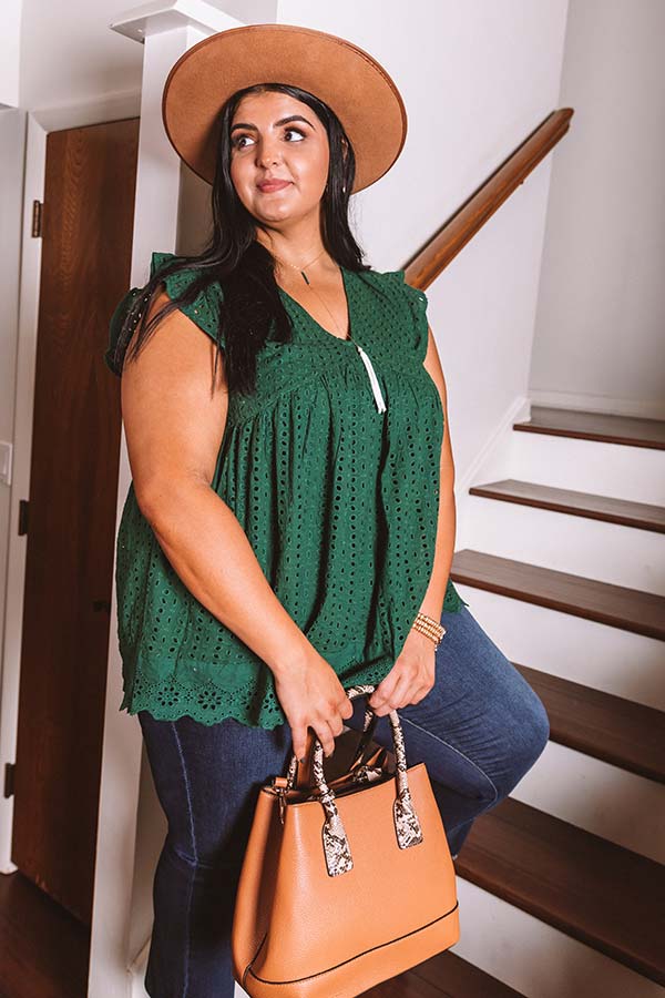 Sugar Pie Babydoll Eyelet Top In Hunter Green Curves Image - 2