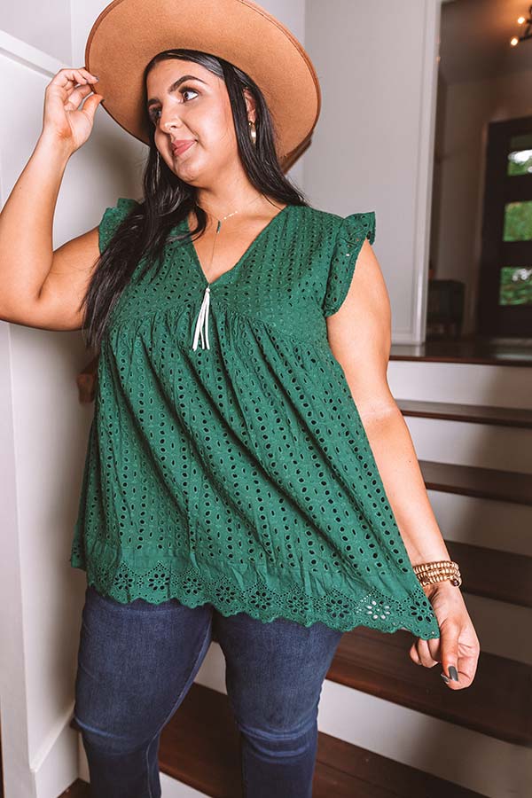 Sugar Pie Babydoll Eyelet Top In Hunter Green Curves Image - 4