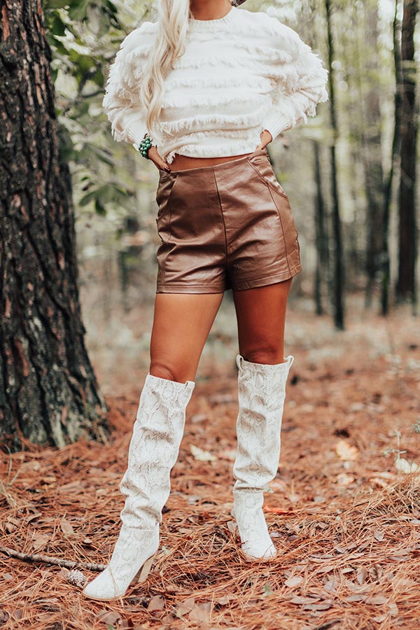 The Glennon High Waist Faux Leather Shorts In Chocolate