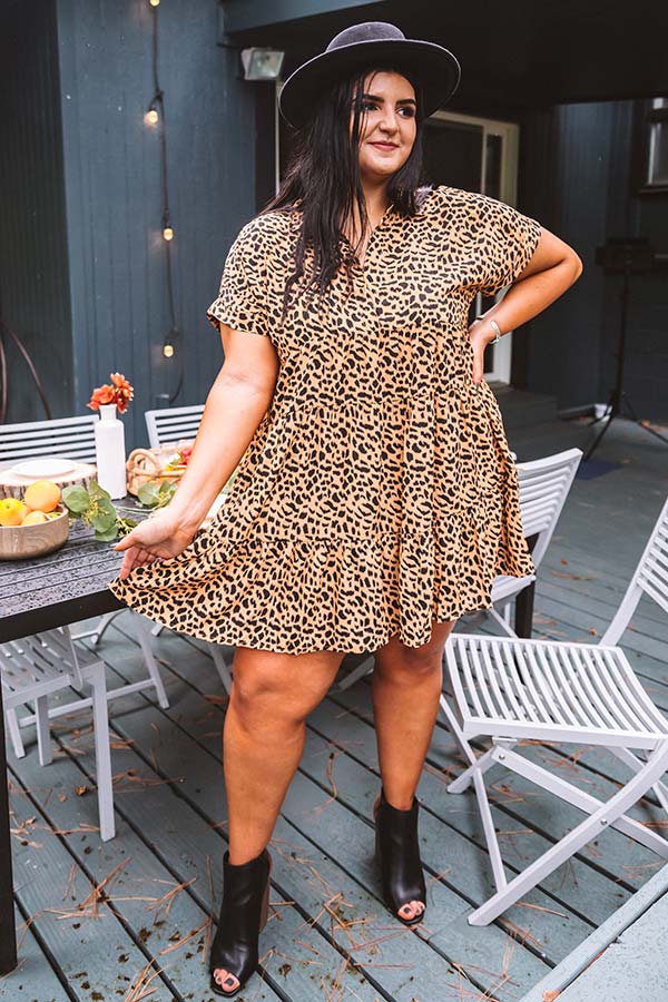 Swoon And Sway Leopard Shift Dress in Camel Curves
