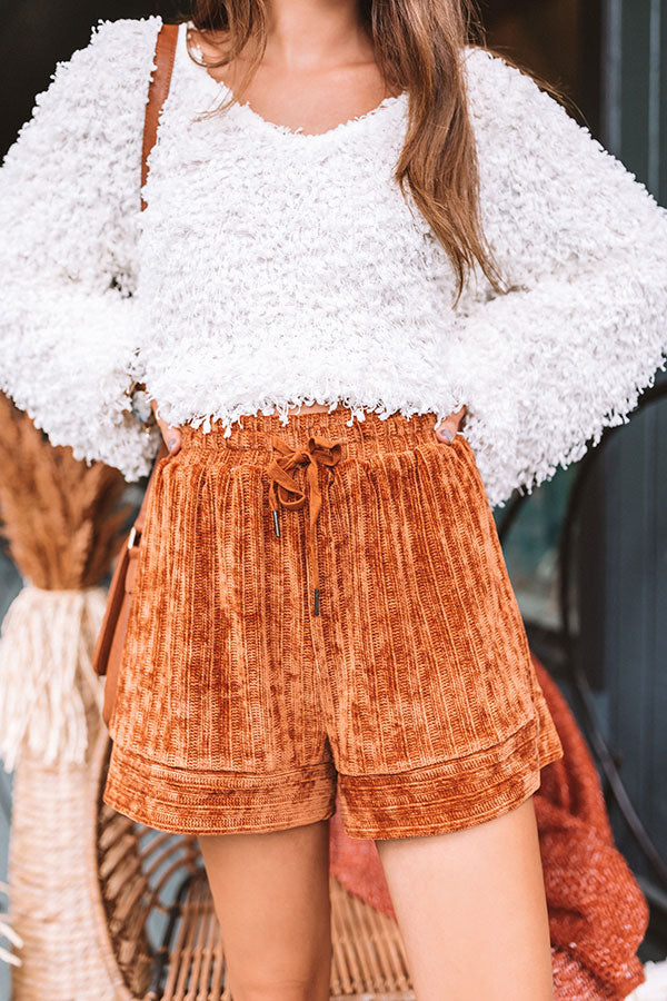 At Home Cozies Chenille Shorts In Rust Image - 4