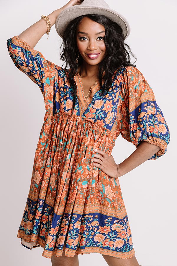 Blissful Bouquet Babydoll Dress In Rust Image - 1