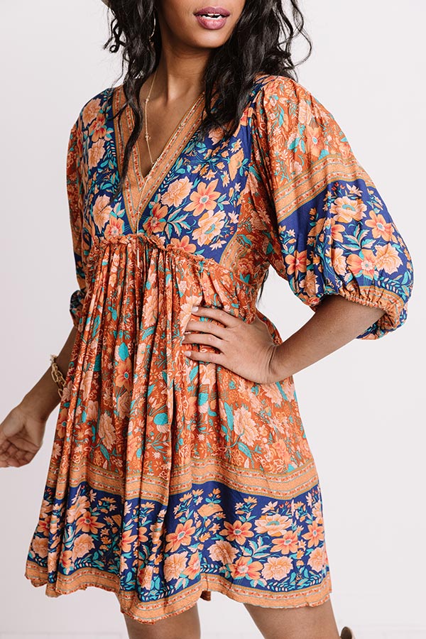 Blissful Bouquet Babydoll Dress In Rust Image - 3