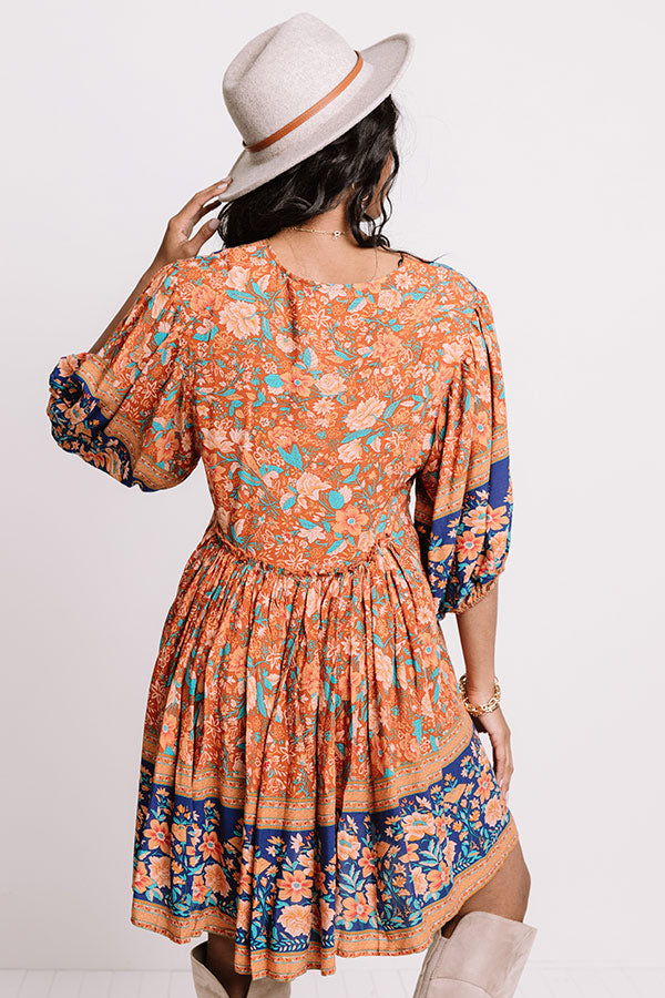 Blissful Bouquet Babydoll Dress In Rust Image - 5