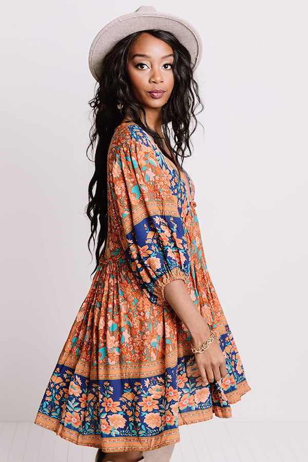 Blissful Bouquet Babydoll Dress In Rust Image - 2