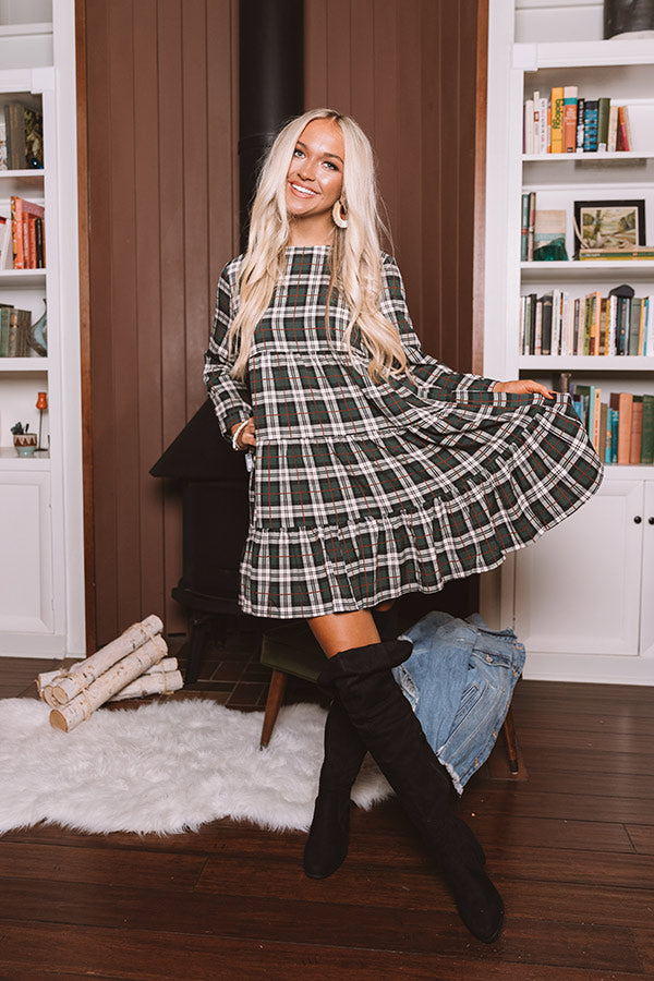 Cinnamon And Spice Plaid Babydoll Dress In Green Image - 2
