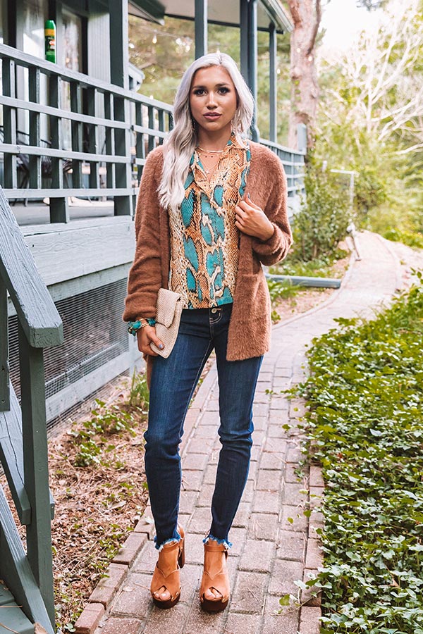 Fall Getaway Ultra Soft Cardigan in Cinnamon Image - 3