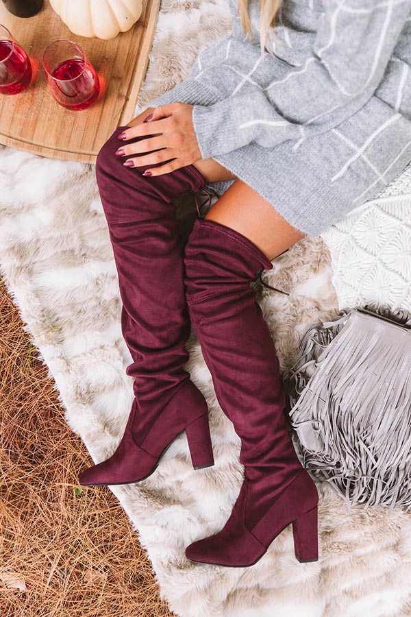 The Raven Faux Suede Thigh High Boot In Windsor Wine