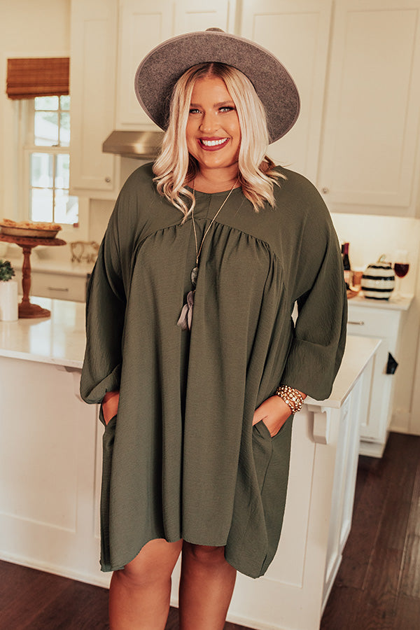 Charming Pose Babydoll Dress In Army Green Curves Image - 2