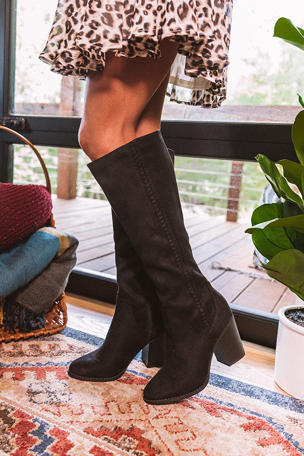 The Briella Faux Suede Knee High Boot In Black Image - 2