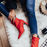 The Erin Faux Suede Ankle Bootie in Red Image - 1