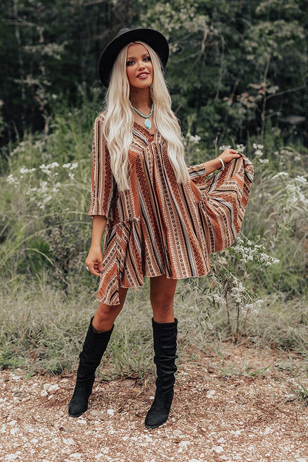 Moonlit Canyon Babydoll Dress In Rust Image - 1