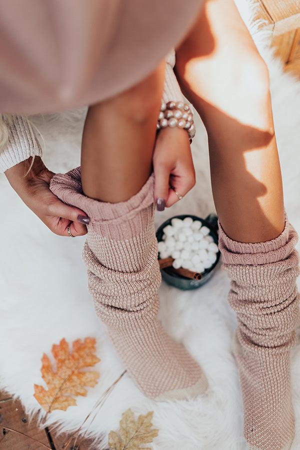 Cozy Surroundings Thigh High Socks In Blush Image - 4