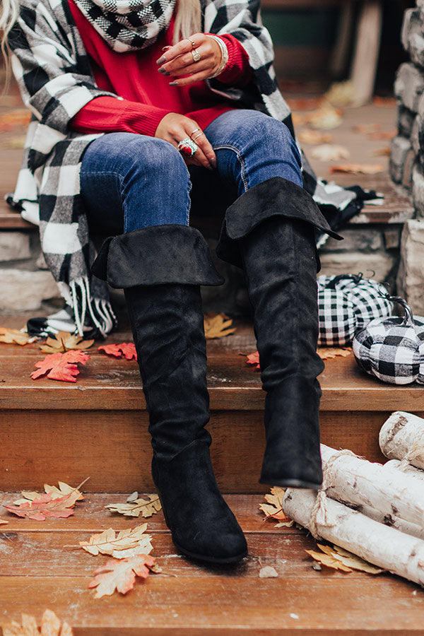 The Rosewood Thigh High Faux Suede Boot In Black Image - 4