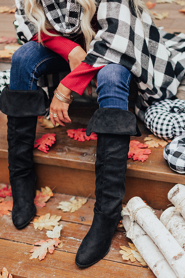 The Rosewood Thigh High Faux Suede Boot In Black Image - 3