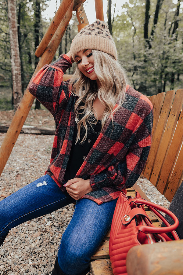 Never Too Toasty Buffalo Check Cardigan In Red • Impressions Online ...